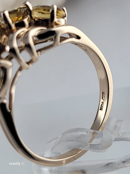 14K Yellow Gold Citrine Gemstone Cocktail Ring Size 6.75, Solid Gold