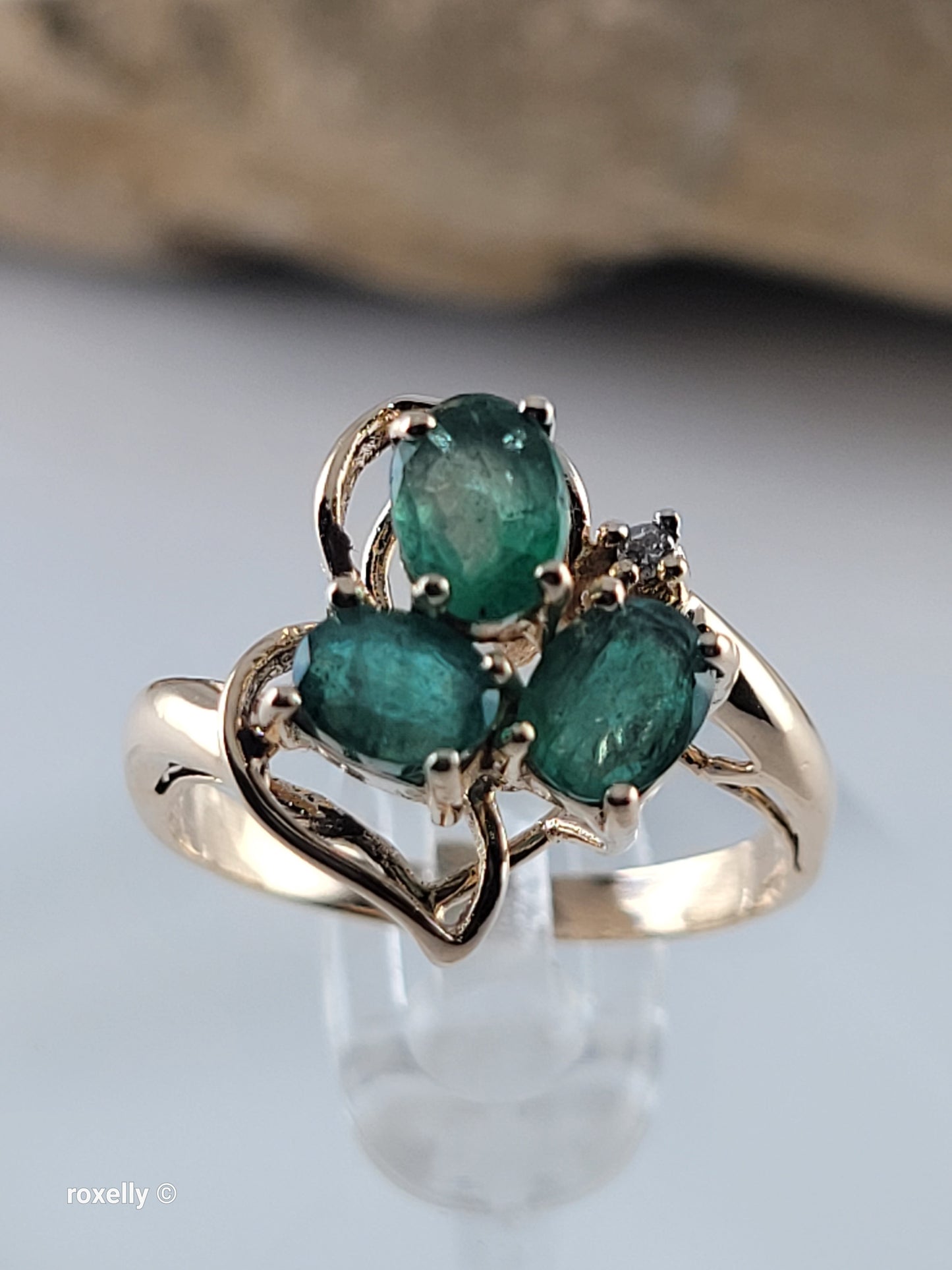 14K Yellow Gold Emerald and Diamond Ring Size 5.75, Solid Gold