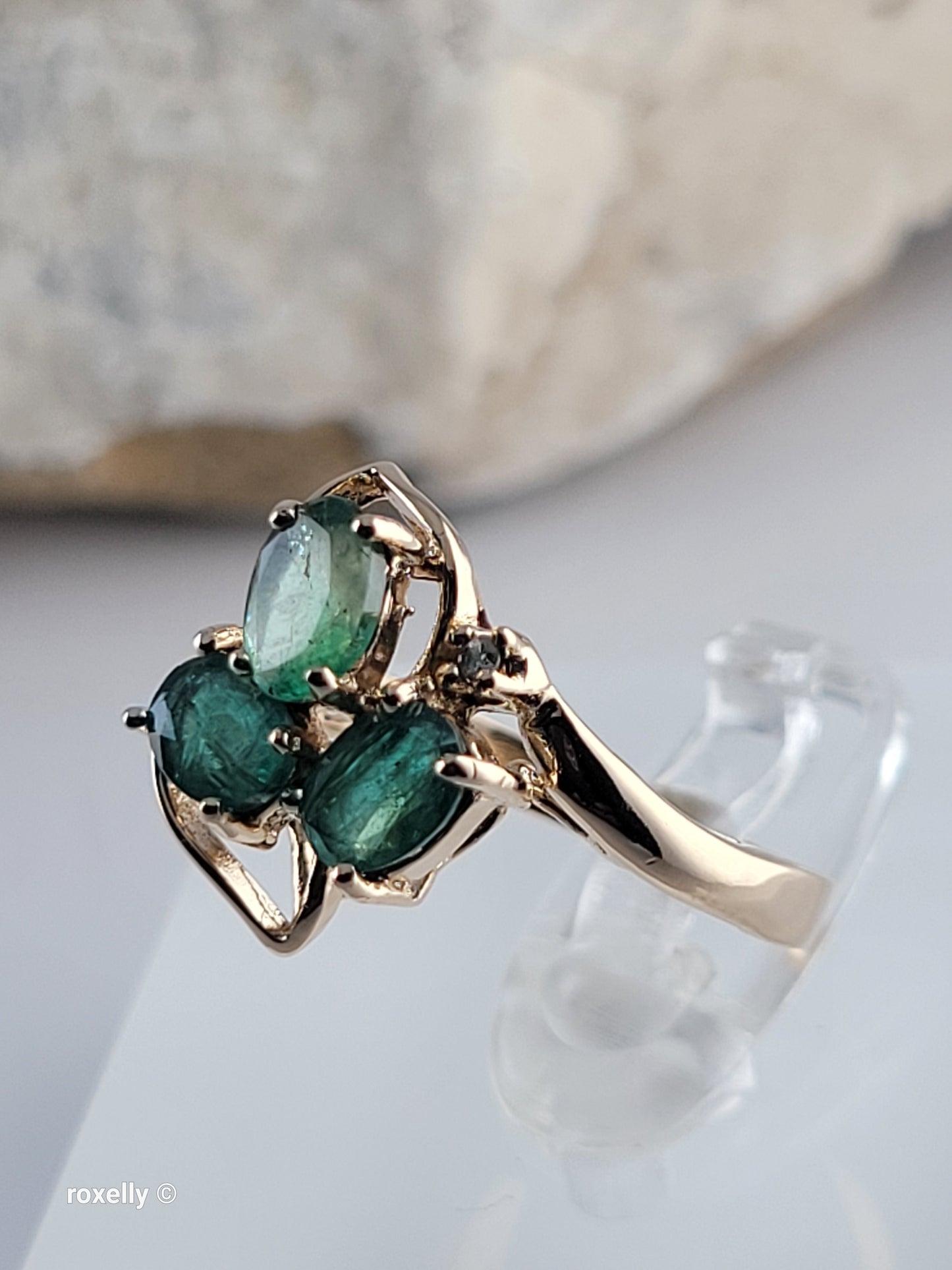 14K Yellow Gold Emerald and Diamond Ring Size 5.75, Solid Gold