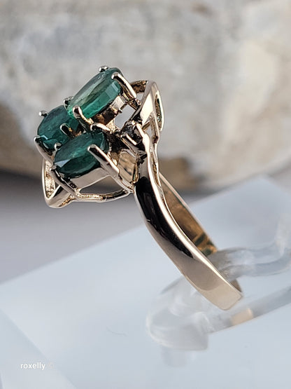 14K Yellow Gold Emerald and Diamond Ring Size 5.75, Solid Gold