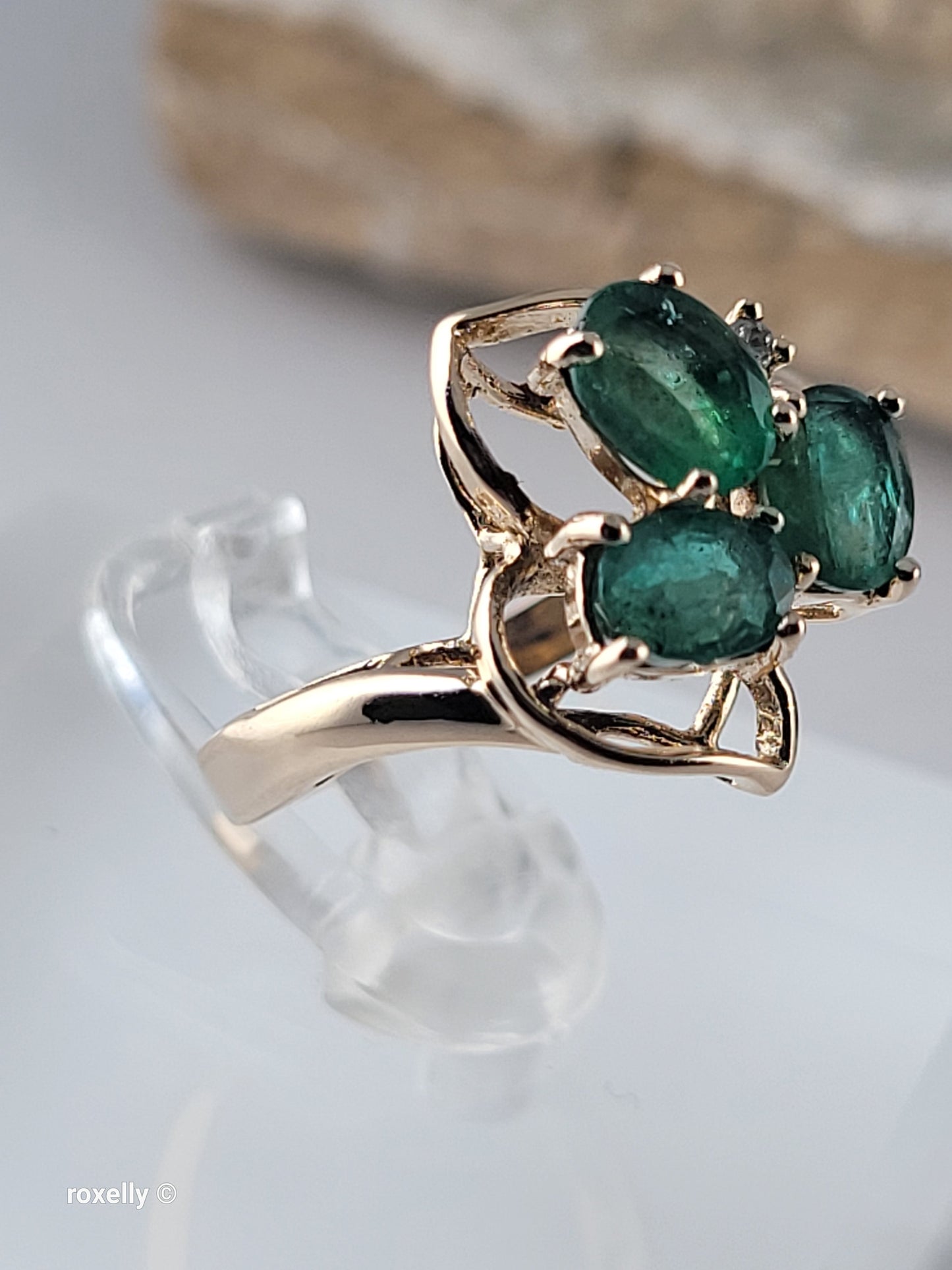 14K Yellow Gold Emerald and Diamond Ring Size 5.75, Solid Gold