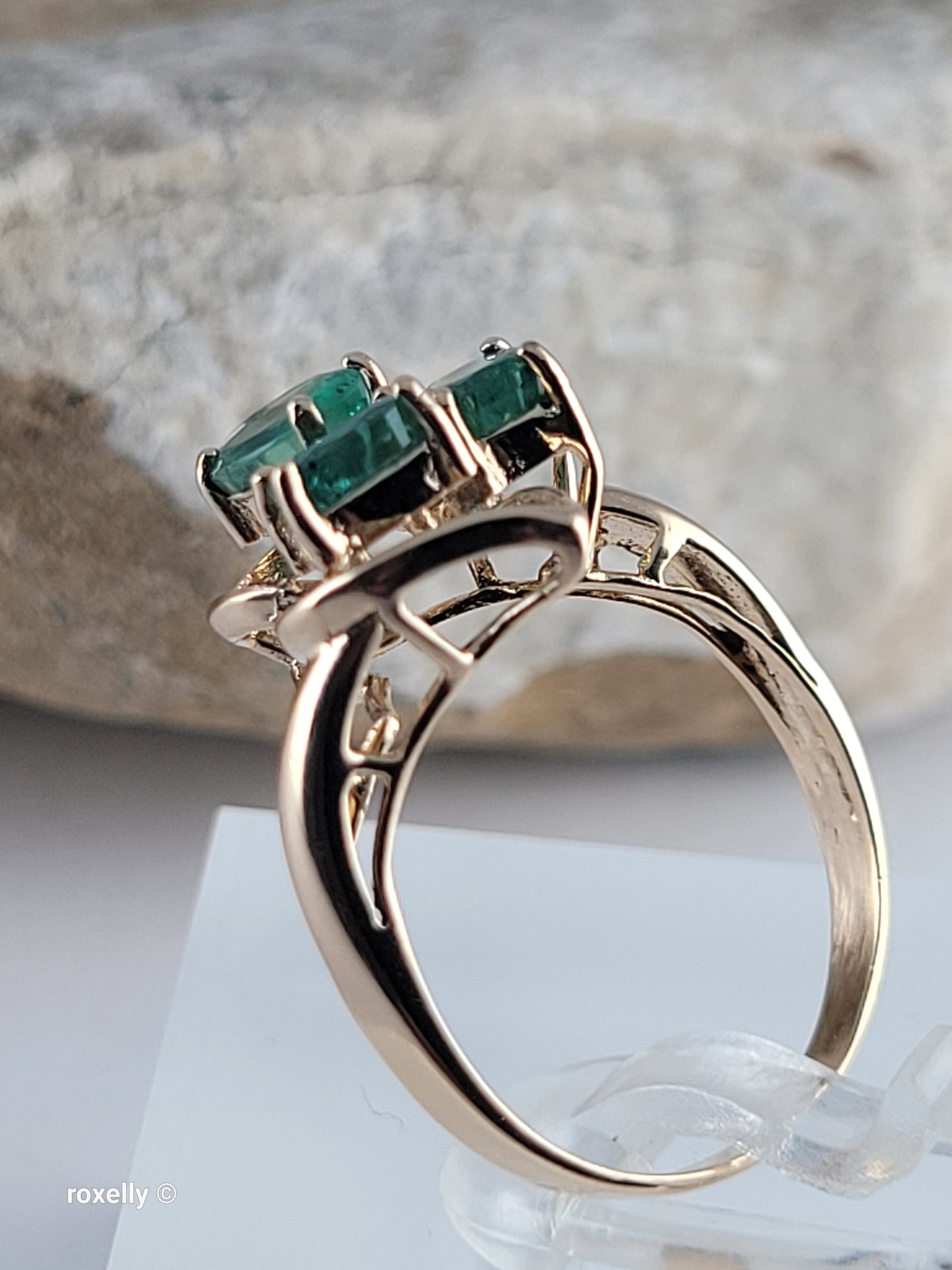 14K Yellow Gold Emerald and Diamond Ring Size 5.75, Solid Gold