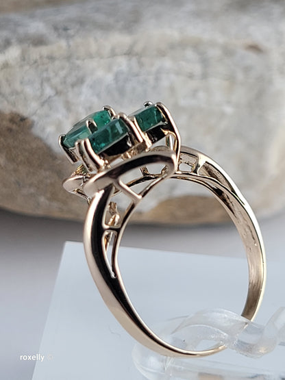 14K Yellow Gold Emerald and Diamond Ring Size 5.75, Solid Gold