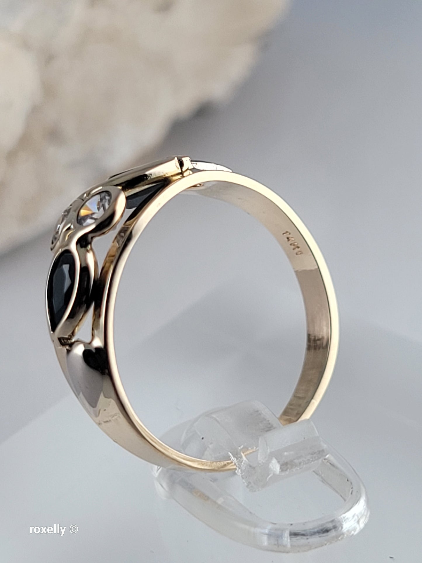 14K Yellow Gold Sapphires and CZ Ring Size 5, Solid Gold - Made in Italy