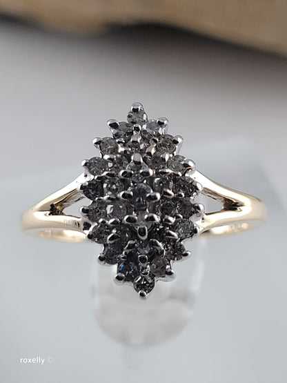 10K Size 7.25 Solid Yellow Gold Genuine Diamonds Cluster Ring
