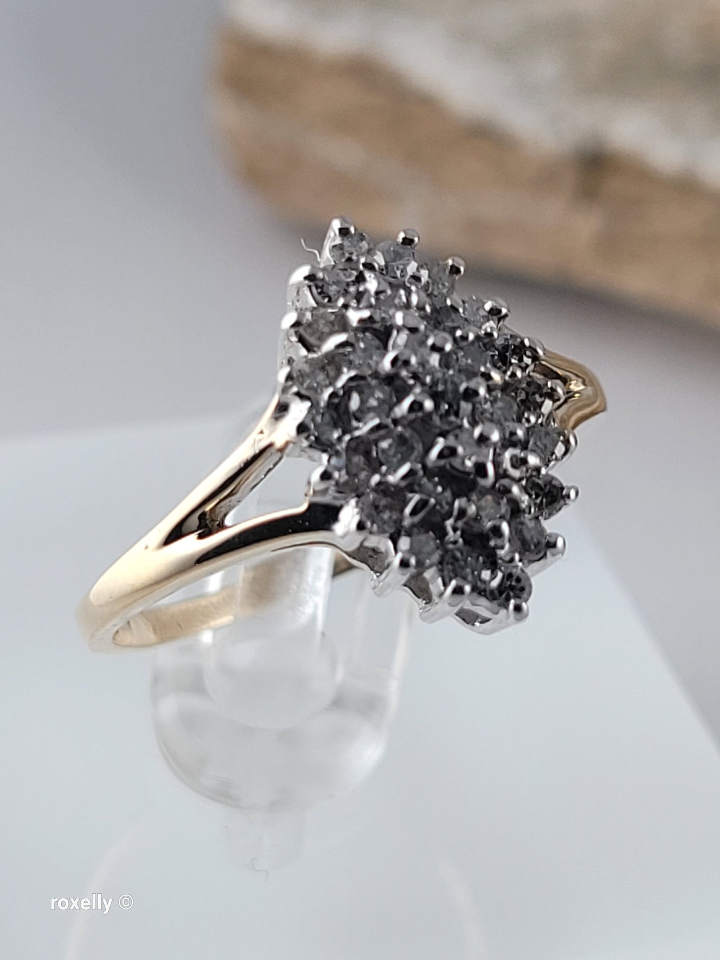 10K Size 7.25 Solid Yellow Gold Genuine Diamonds Cluster Ring