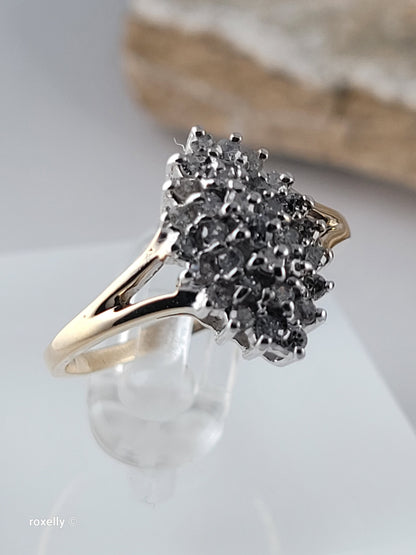 10K Size 7.25 Solid Yellow Gold Genuine Diamonds Cluster Ring