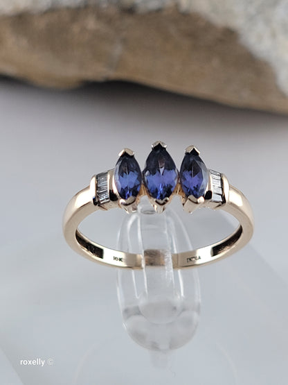 10K Yellow Gold Tanzanite and Diamonds Ring Size 8, Solid Gold!