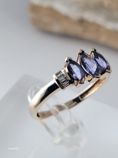 10K Yellow Gold Tanzanite and Diamonds Ring Size 8, Solid Gold!