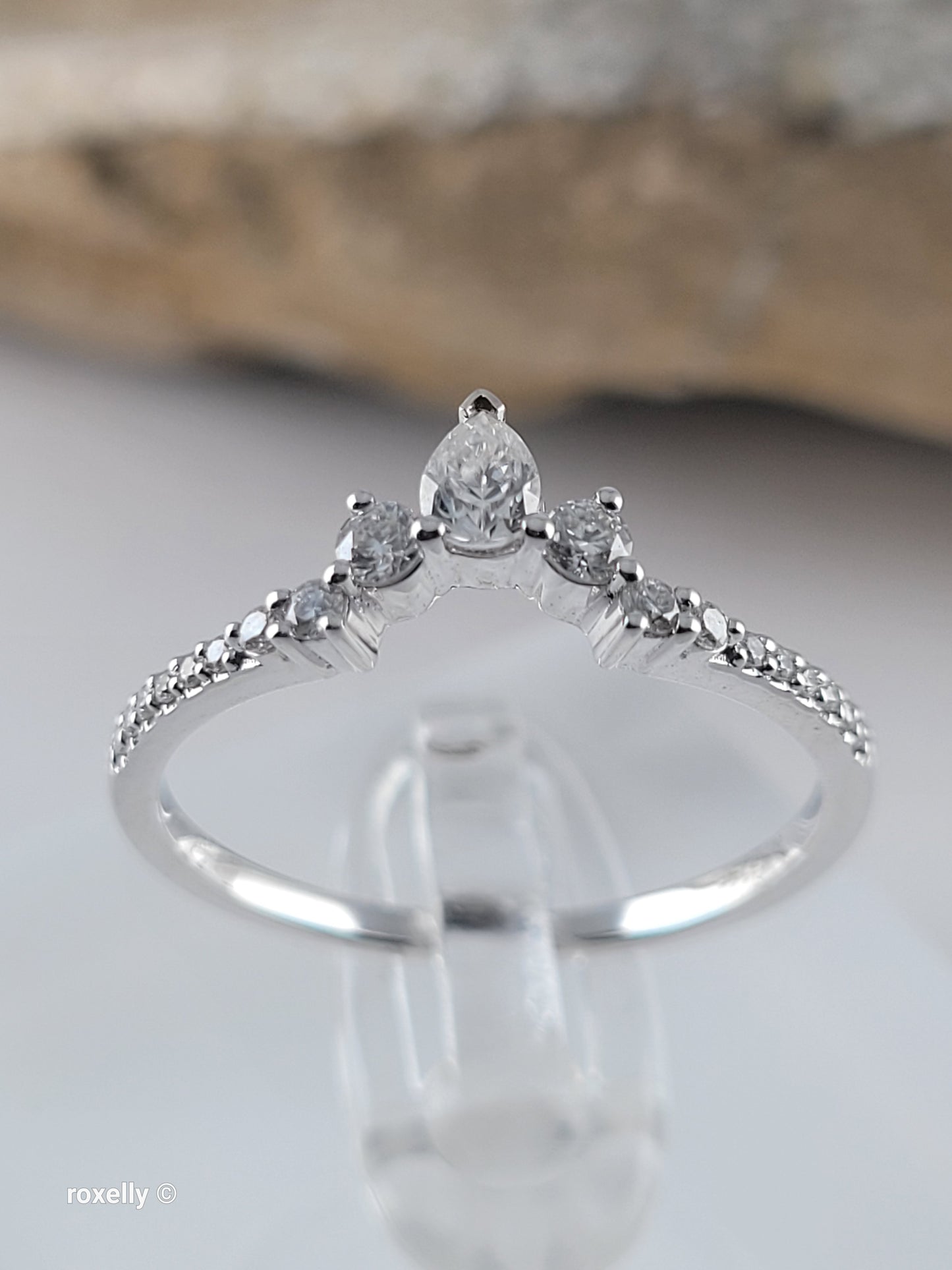 14K White Gold Genuine Diamonds Tiara Design Ring Size 8, Solid Gold