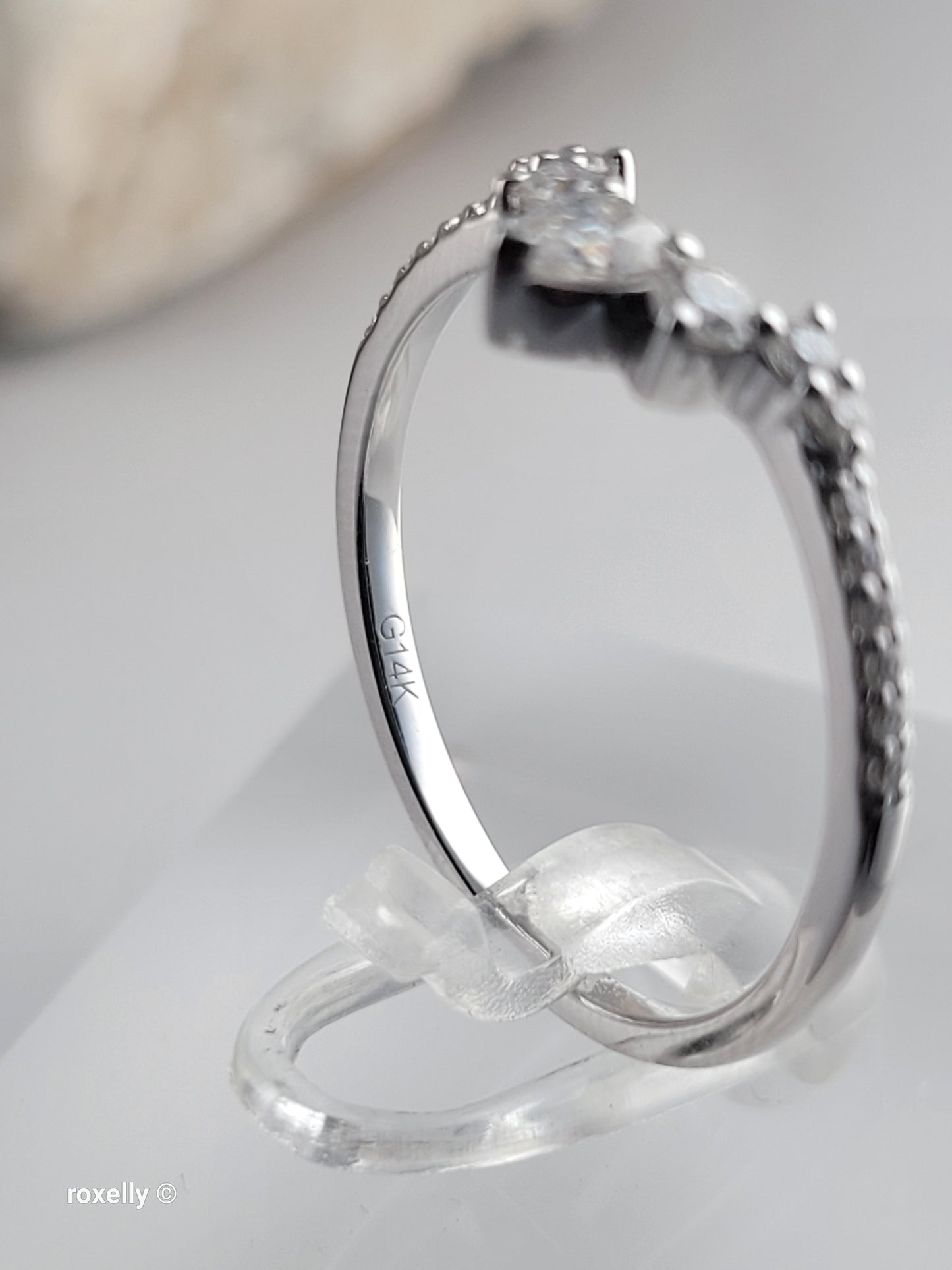 14K White Gold Genuine Diamonds Tiara Design Ring Size 8, Solid Gold