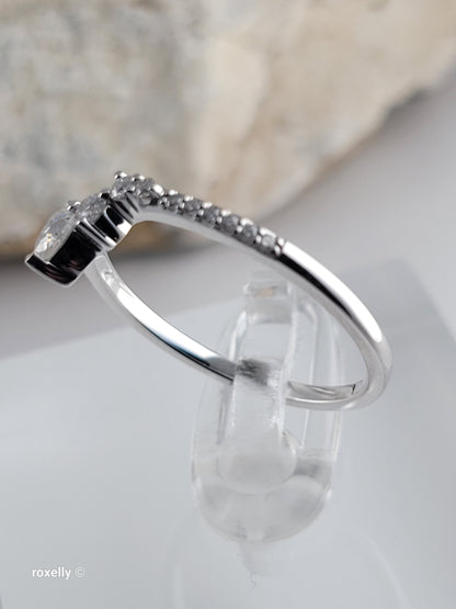 14K White Gold Genuine Diamonds Tiara Design Ring Size 8, Solid Gold