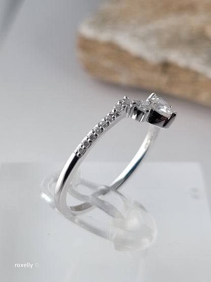 14K White Gold Genuine Diamonds Tiara Design Ring Size 8, Solid Gold