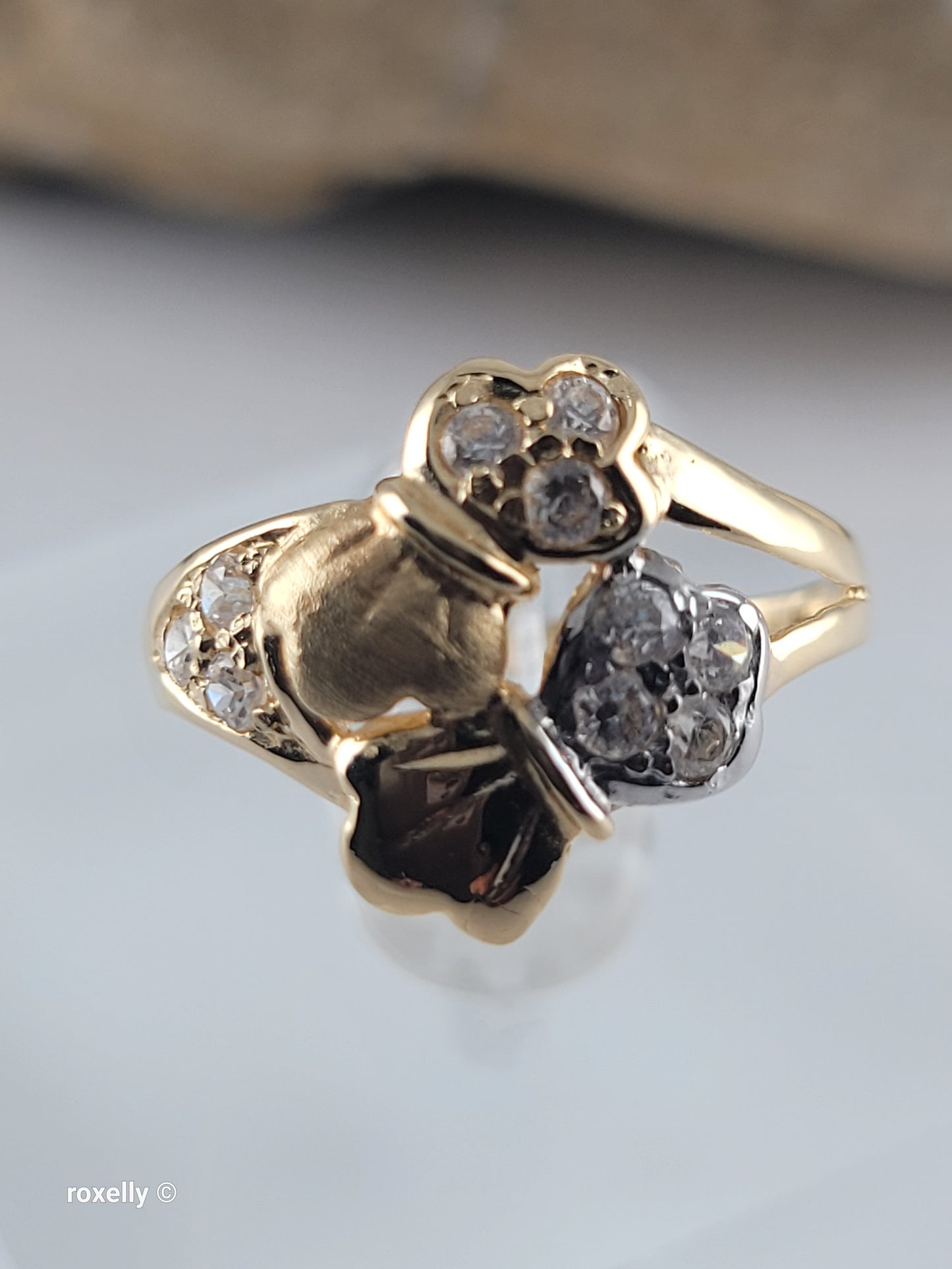 18K Yellow Gold White Tourmaline Cocktail Ring Size 7.75, Solid Gold