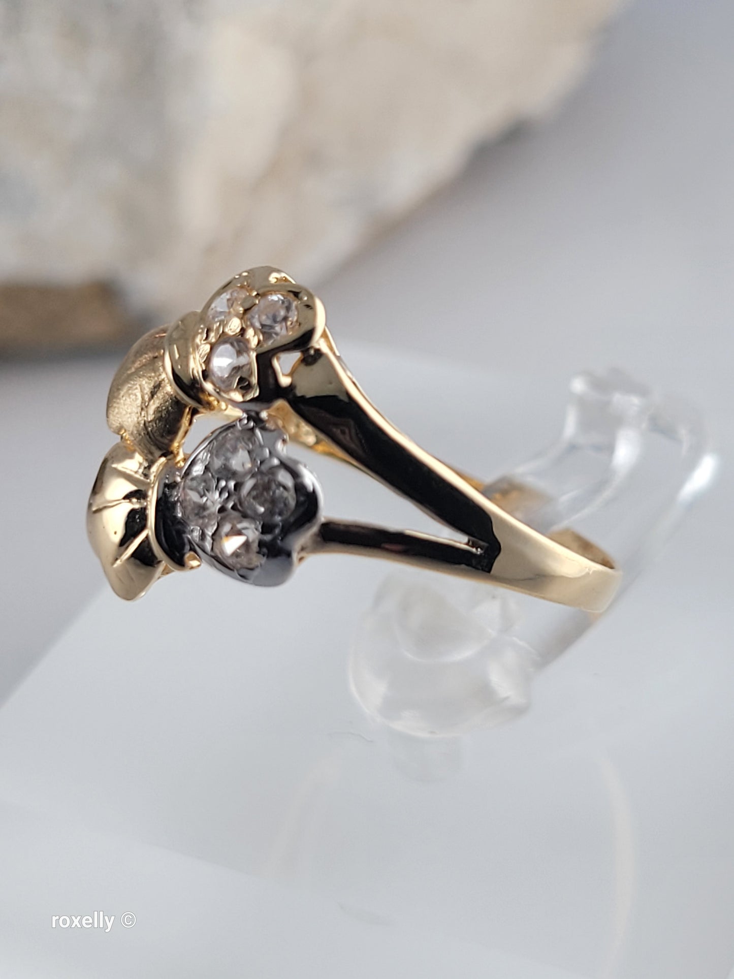 18K Yellow Gold White Tourmaline Cocktail Ring Size 7.75, Solid Gold
