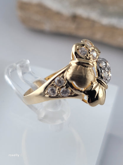 18K Yellow Gold White Tourmaline Cocktail Ring Size 7.75, Solid Gold