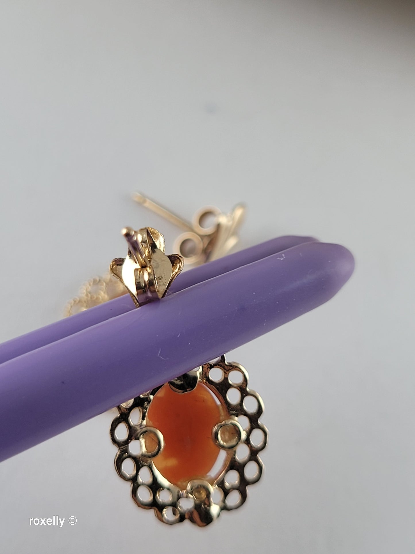 14K Yellow Gold Cameo Design Tiny Earrings, Solid Gold