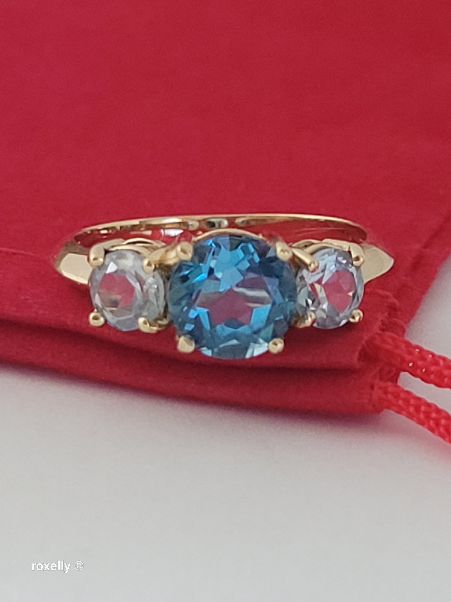 10K Yellow Gold Blue Topaz and Aquamarine Ring Size 6.5, Solid Gold
