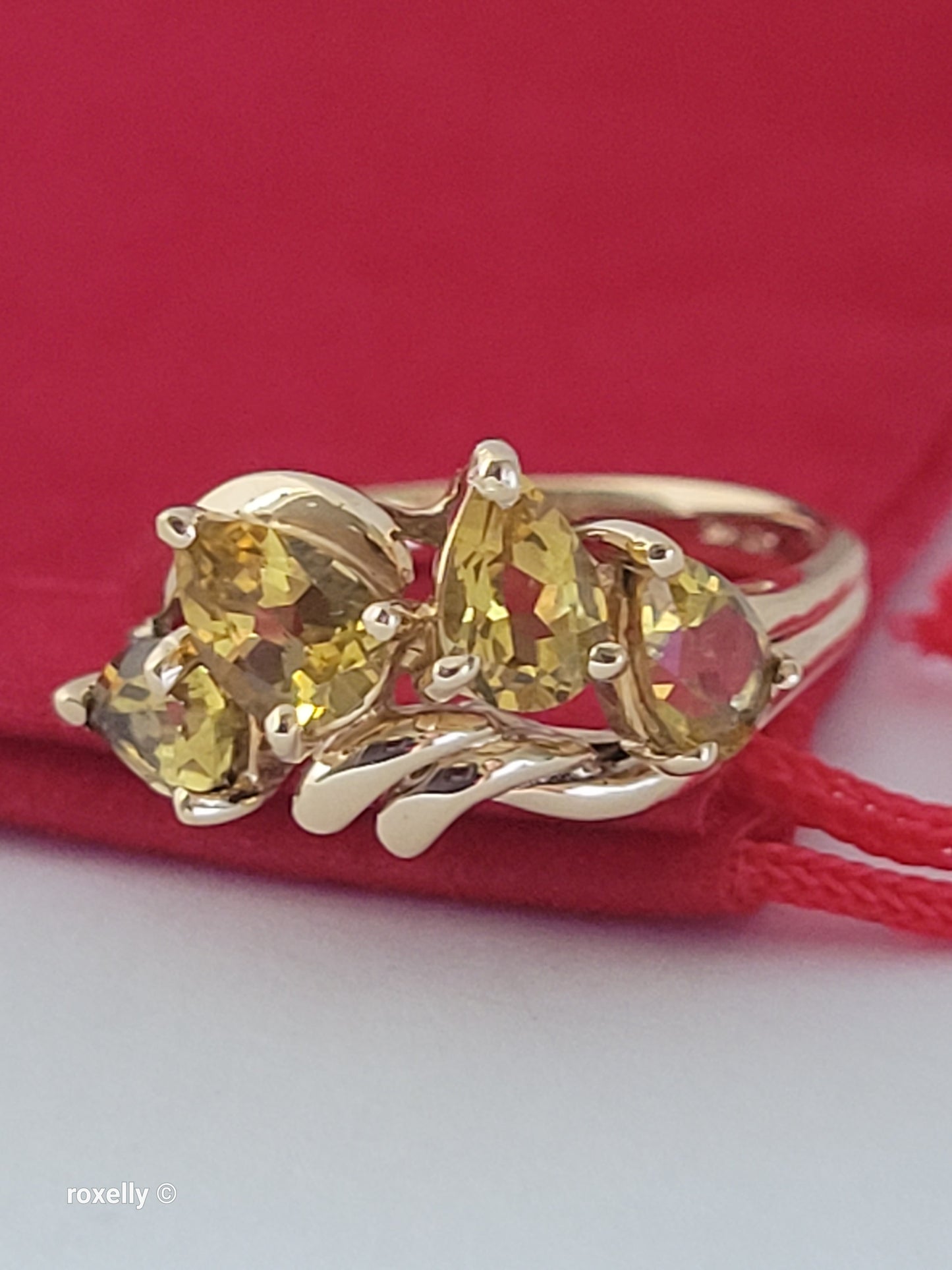 14K Yellow Gold Citrine Gemstone Cocktail Ring Size 6.75, Solid Gold