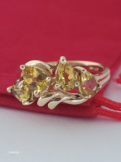 14K Yellow Gold Citrine Gemstone Cocktail Ring Size 6.75, Solid Gold
