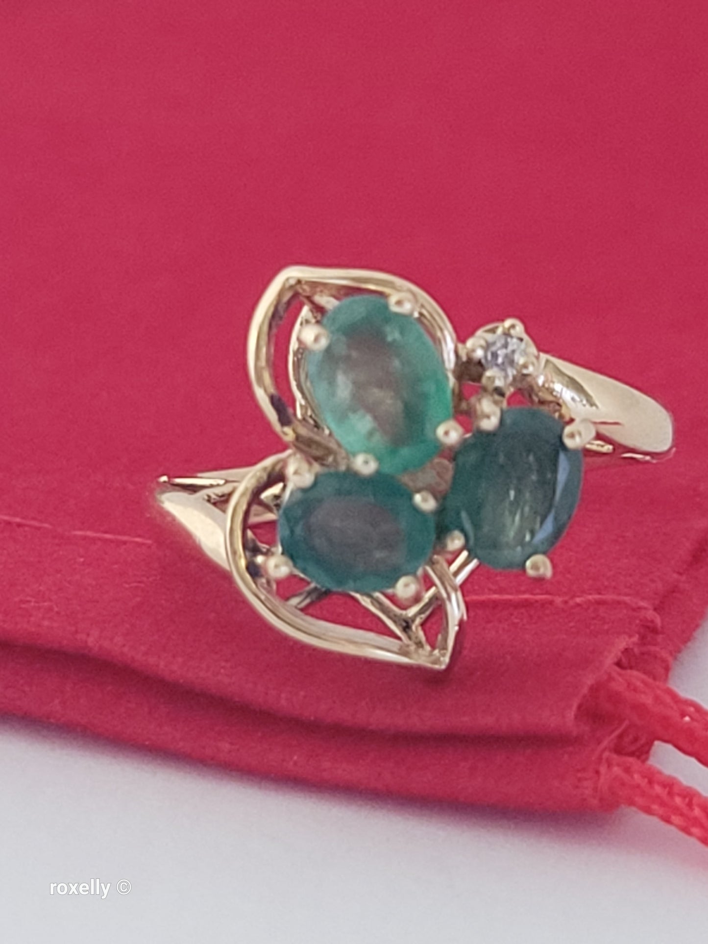 14K Yellow Gold Emerald and Diamond Ring Size 5.75, Solid Gold