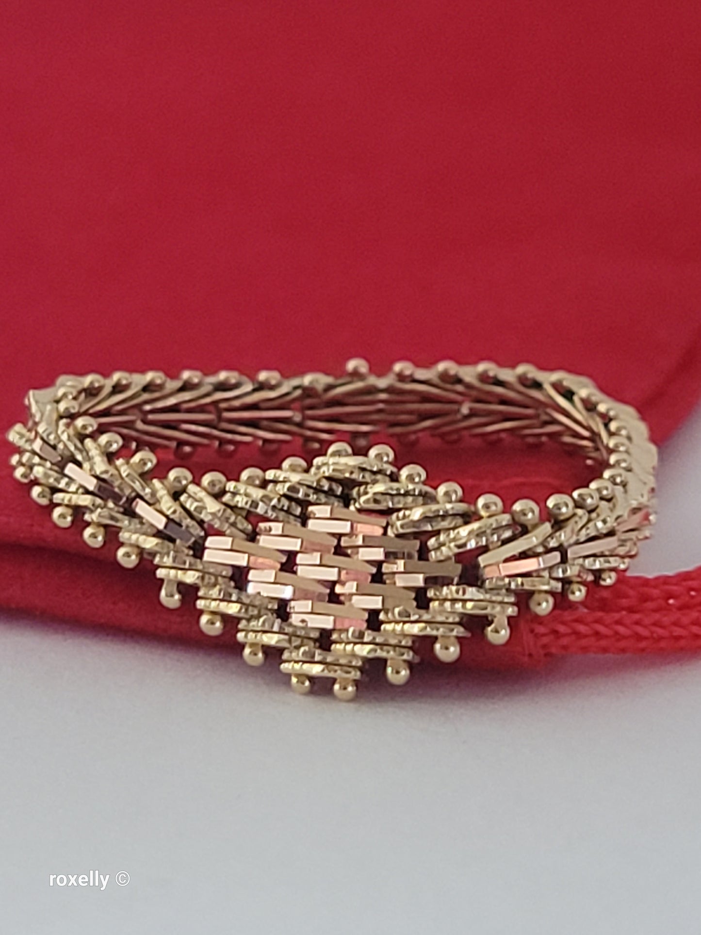 14K Yellow and Rose Gold Flexible Imperial Link Ring Size 8.75, Solid Gold