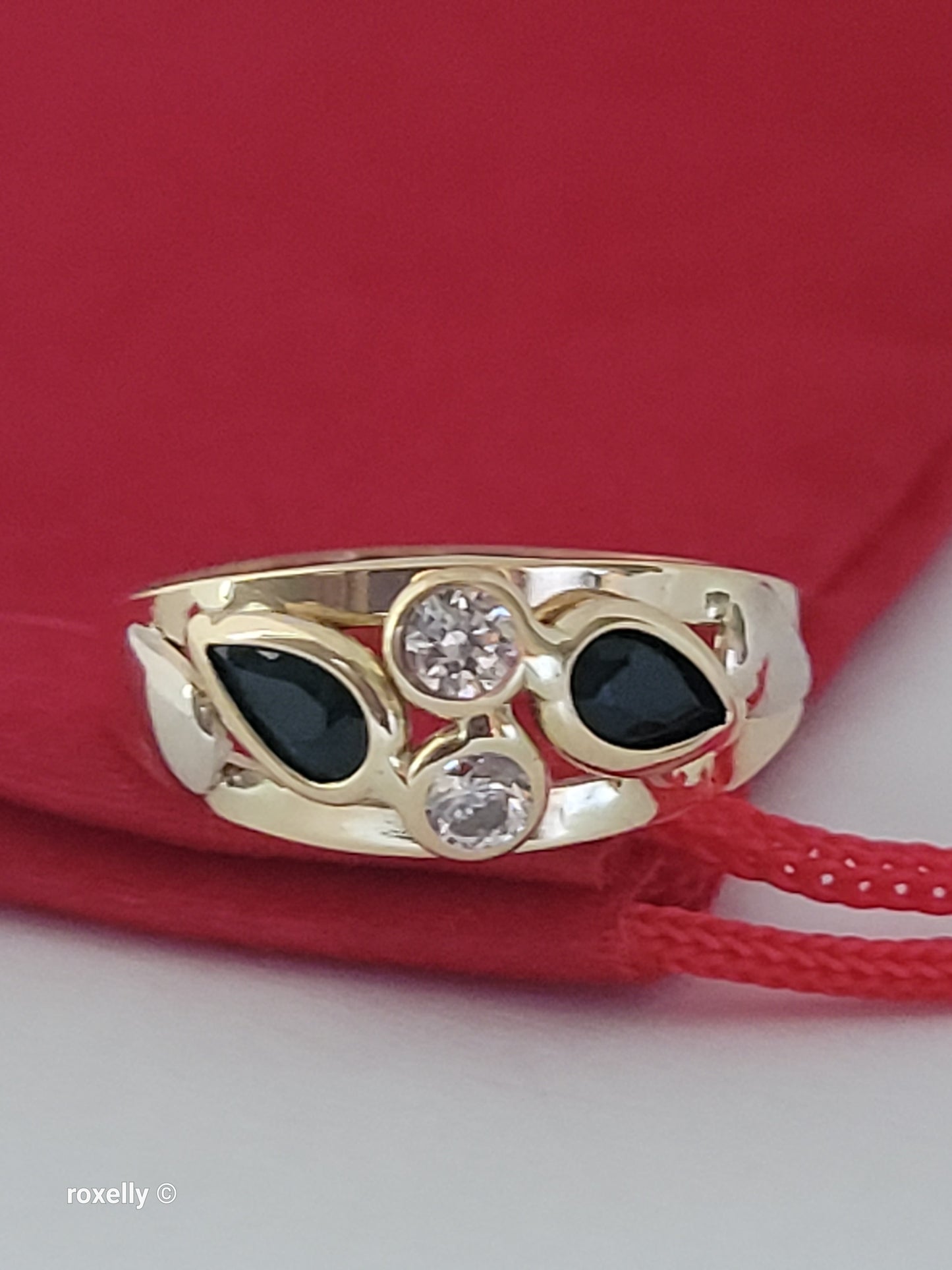 14K Yellow Gold Sapphires and CZ Ring Size 5, Solid Gold - Made in Italy