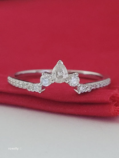 14K White Gold Genuine Diamonds Tiara Design Ring Size 8, Solid Gold