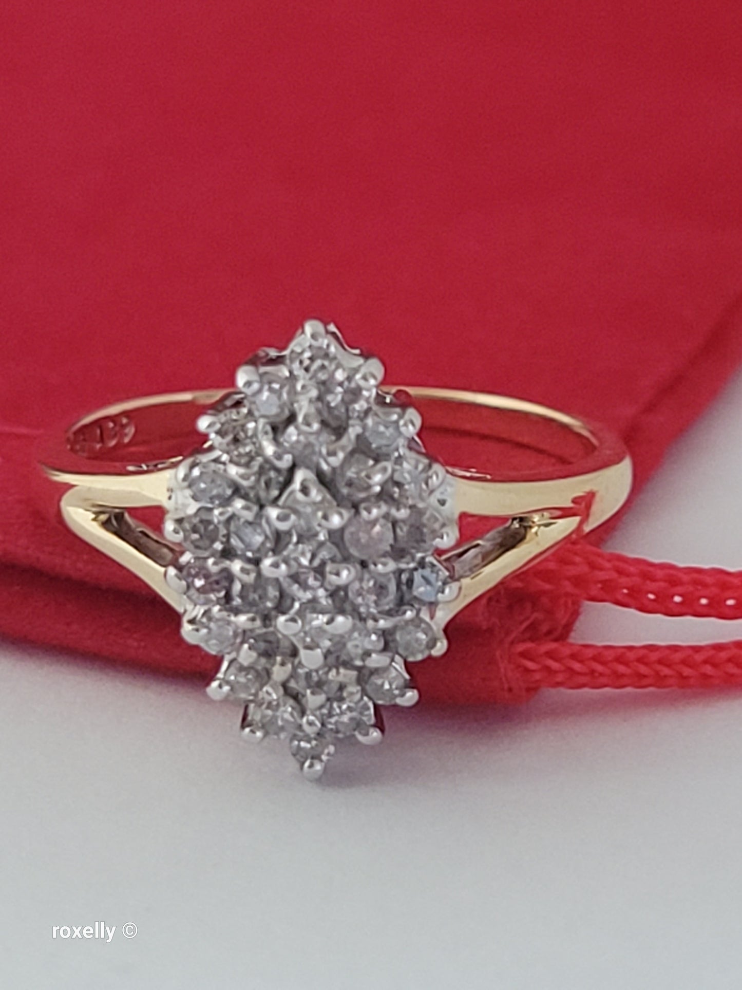 10K Size 7.25 Solid Yellow Gold Genuine Diamonds Cluster Ring