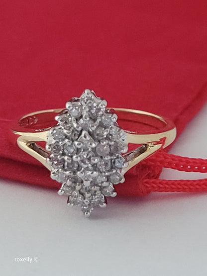 10K Size 7.25 Solid Yellow Gold Genuine Diamonds Cluster Ring