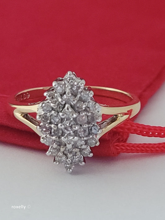 10K Size 7.25 Solid Yellow Gold Genuine Diamonds Cluster Ring