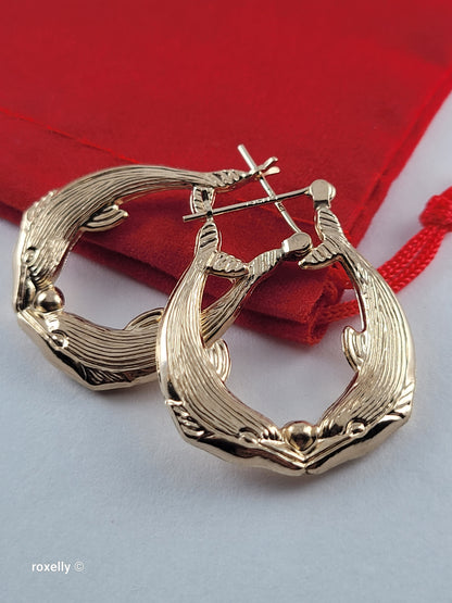14K Solid Yellow Gold Double Dolphin Hoop Earrings – Perfect Condition