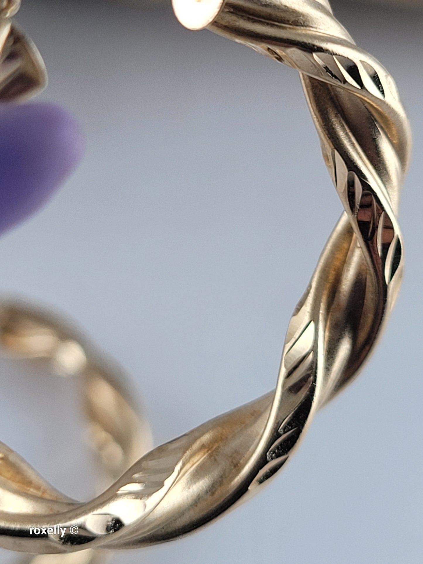 14K Yellow Gold Diamond-Cut Twisted Hoop Earrings, Satin Finish Solid Gold