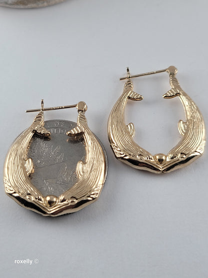 14K Solid Yellow Gold Double Dolphin Hoop Earrings – Perfect Condition