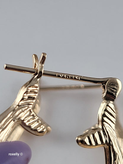 14K Solid Yellow Gold Double Dolphin Hoop Earrings – Perfect Condition