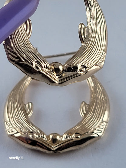 14K Solid Yellow Gold Double Dolphin Hoop Earrings – Perfect Condition