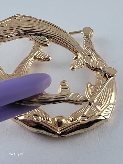 14K Solid Yellow Gold Double Dolphin Hoop Earrings – Perfect Condition