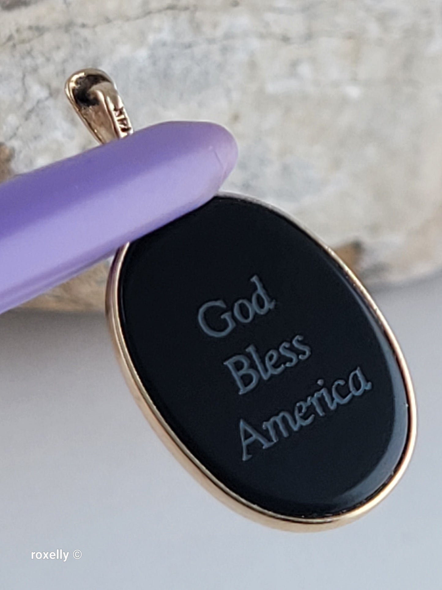 14K Yellow Gold American Flag “God Bless America” Small Pendant