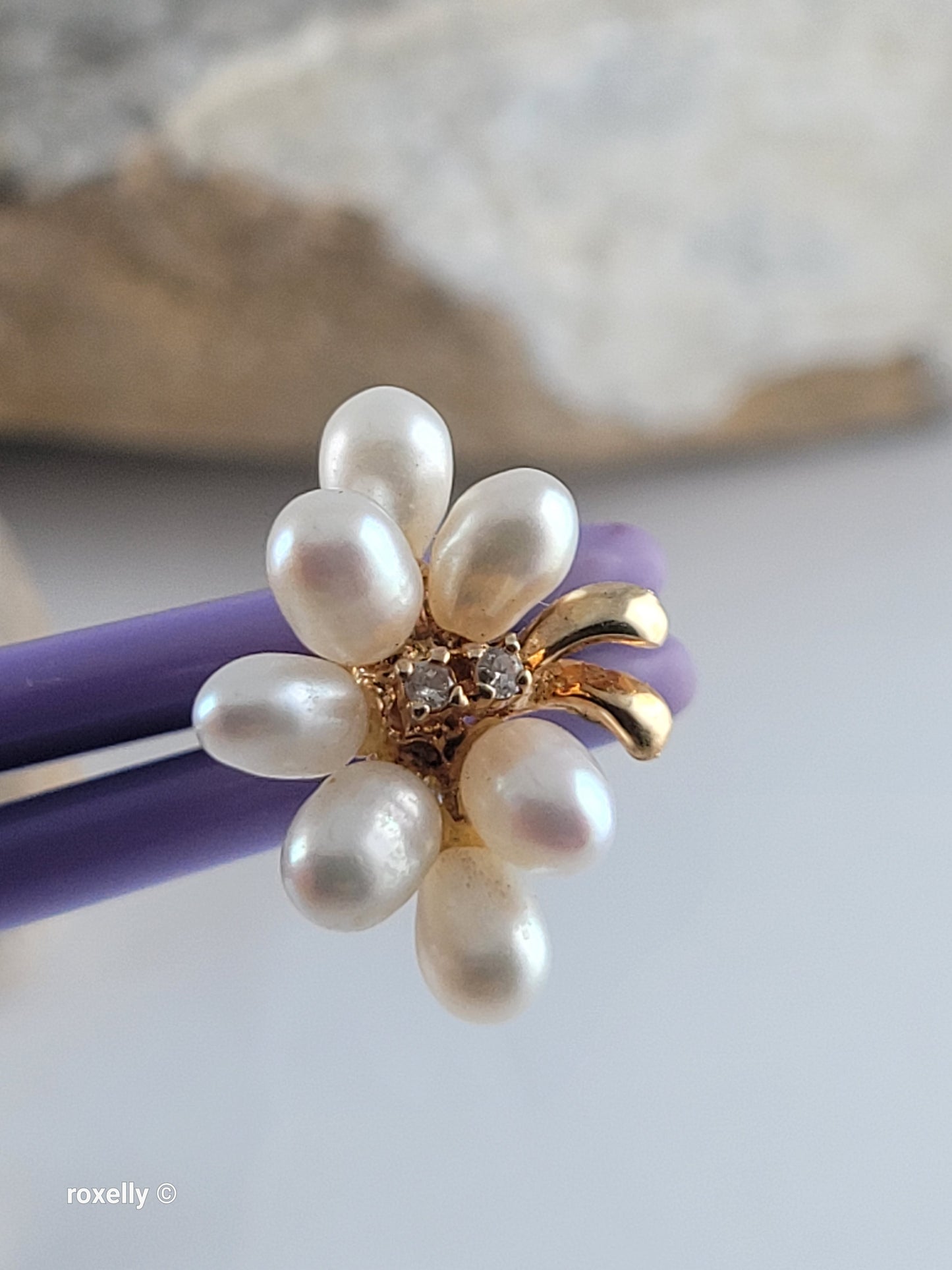 14K Yellow Gold Freshwater Pearl & Natural Diamond Floral Earrings – Like New