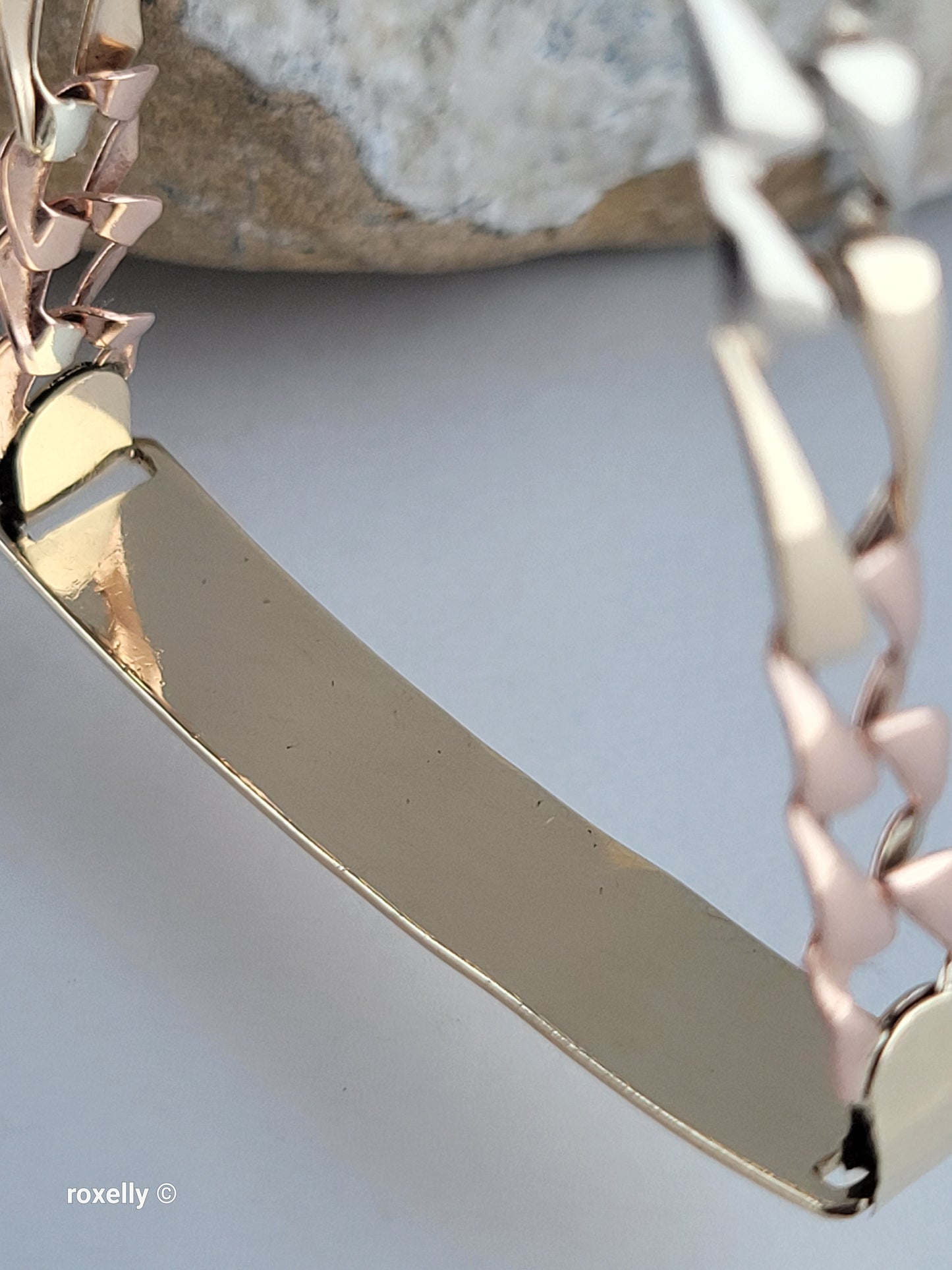 Vintage 10K Solid Gold Multi-Tone Figaro Link Bracelet, Made In Mexico