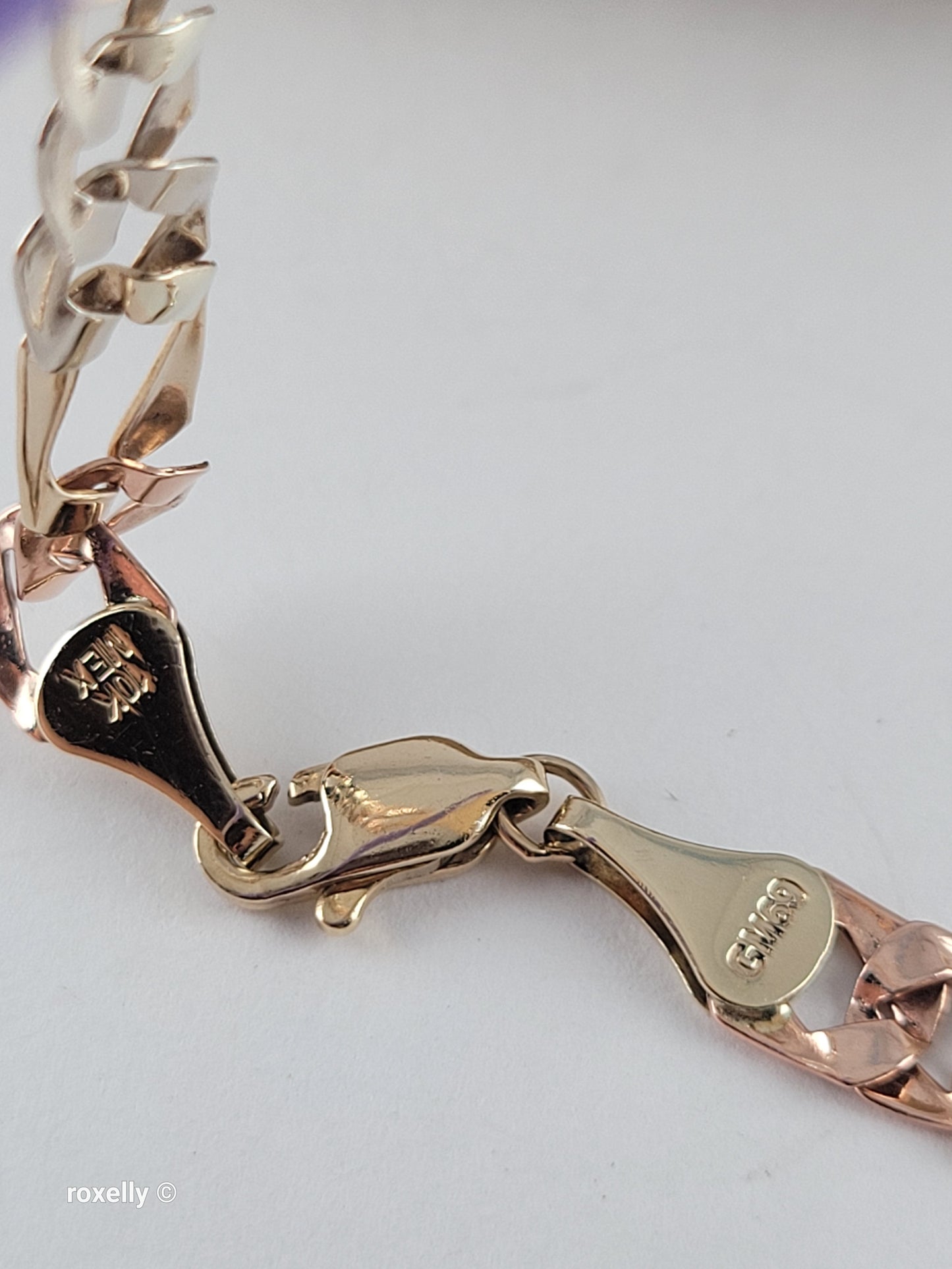 Vintage 10K Solid Gold Multi-Tone Figaro Link Bracelet, Made In Mexico