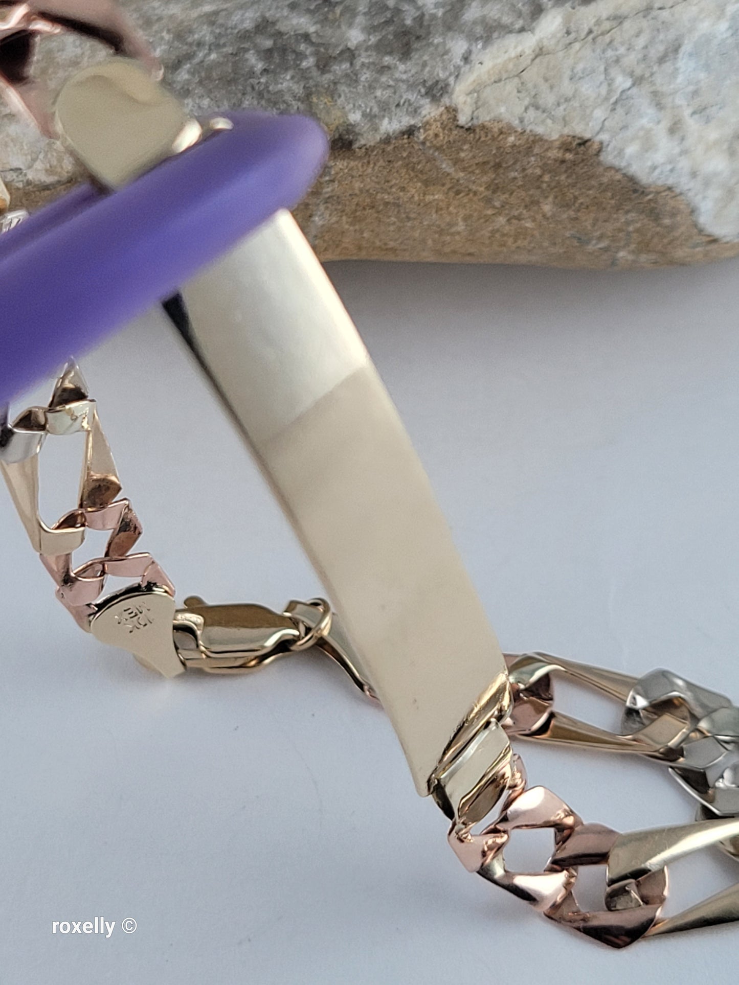 Vintage 10K Solid Gold Multi-Tone Figaro Link Bracelet, Made In Mexico