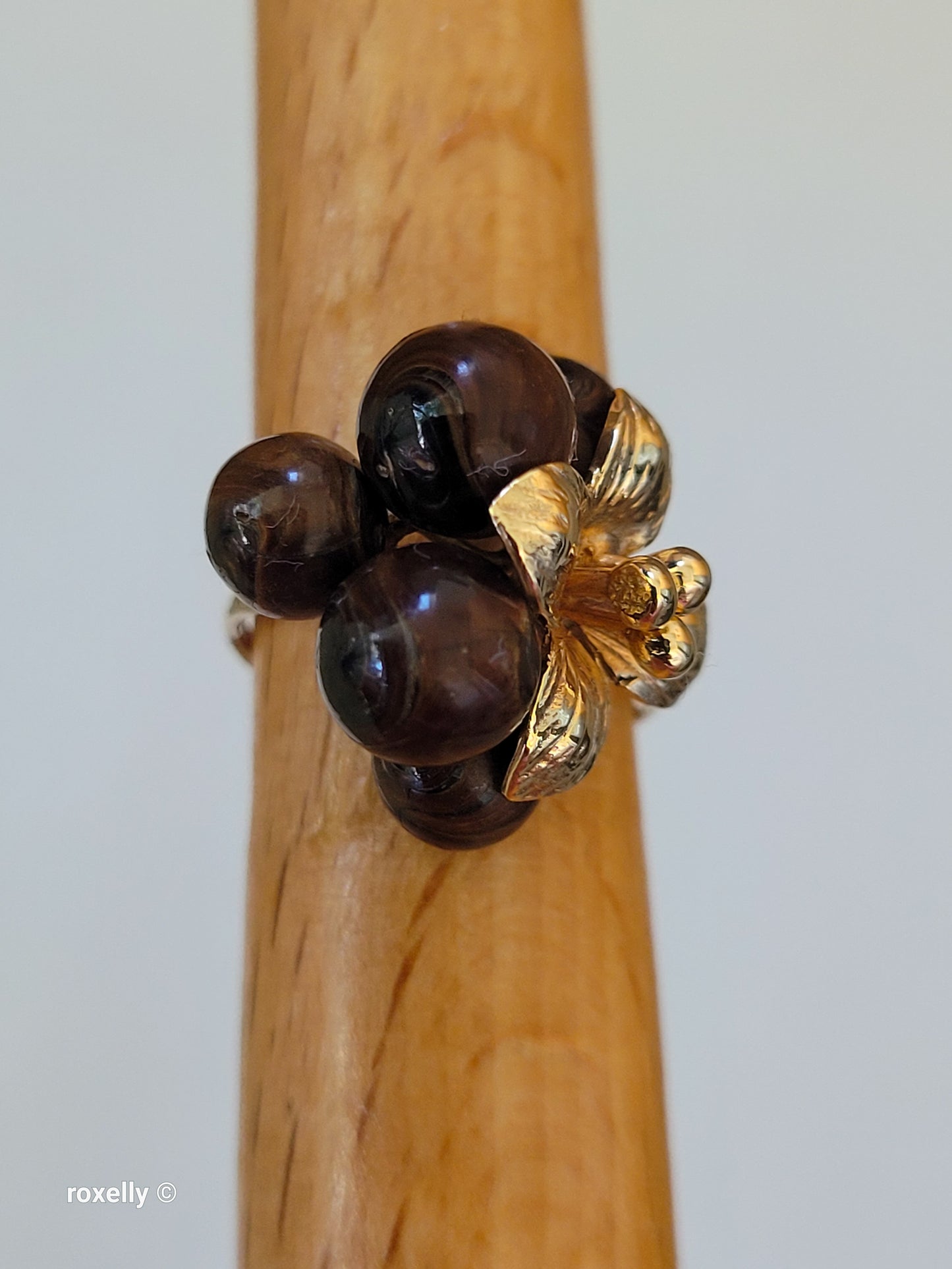 Vintage 14K Yellow Gold Tiger Eye Sphere Cluster Ring Size 6.5, Solid Gold!