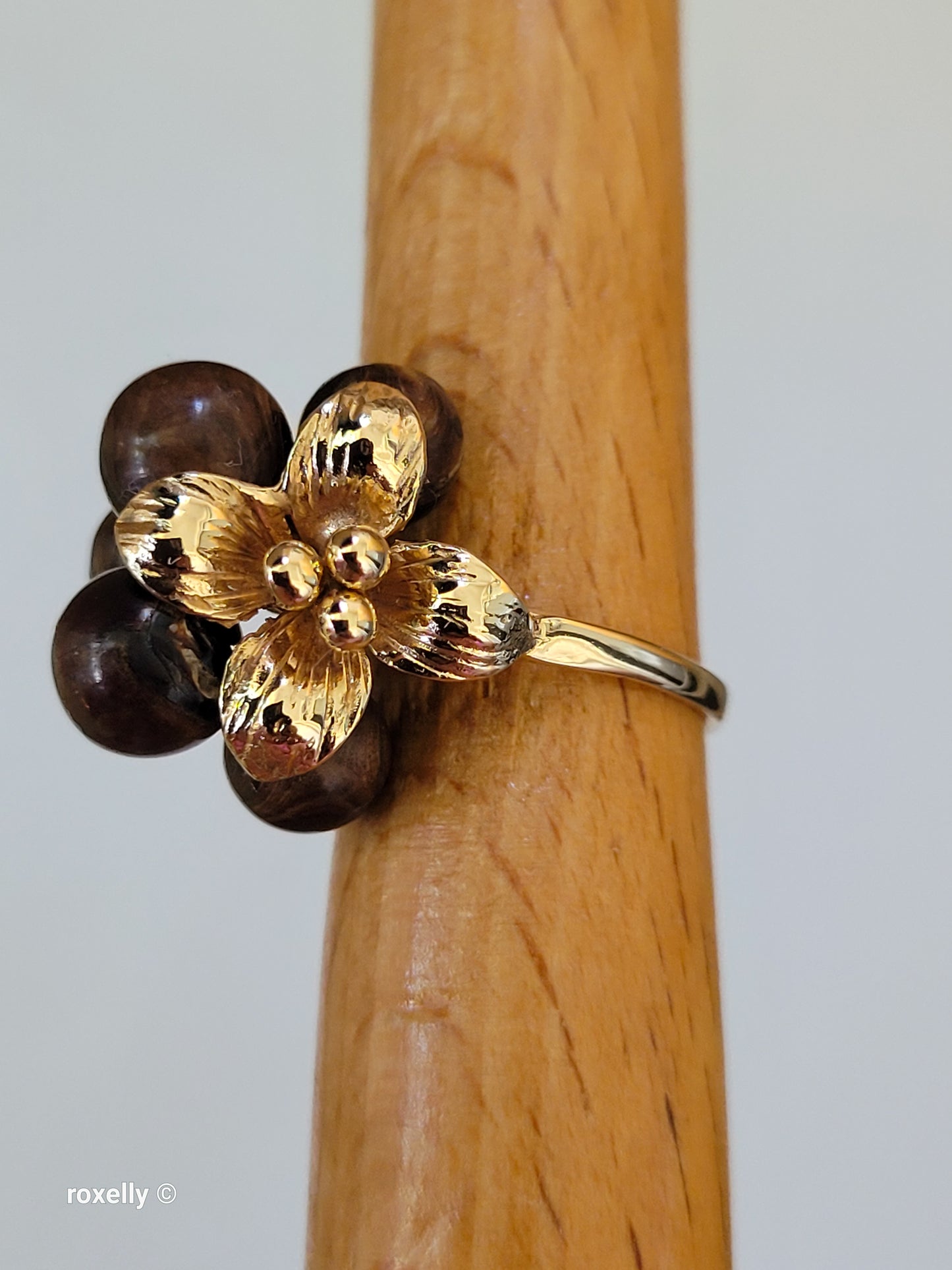 Vintage 14K Yellow Gold Tiger Eye Sphere Cluster Ring Size 6.5, Solid Gold!