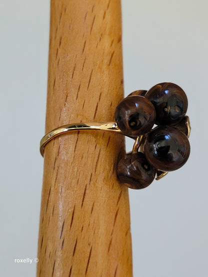 Vintage 14K Yellow Gold Tiger Eye Sphere Cluster Ring Size 6.5, Solid Gold!