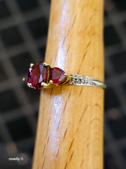 10K Yellow Gold Pink Tourmaline and Genuine Diamonds Ring Size 6.75, Solid Gold!