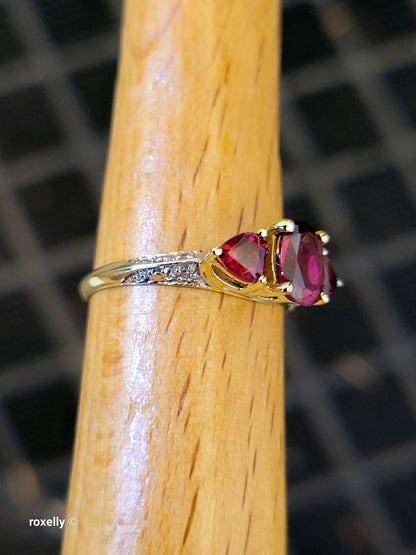 10K Yellow Gold Pink Tourmaline and Genuine Diamonds Ring Size 6.75, Solid Gold!