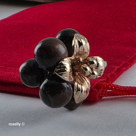 Vintage 14K Yellow Gold Tiger Eye Sphere Cluster Ring Size 6.5, Solid Gold!