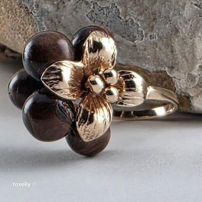 Vintage 14K Yellow Gold Tiger Eye Sphere Cluster Ring Size 6.5, Solid Gold!