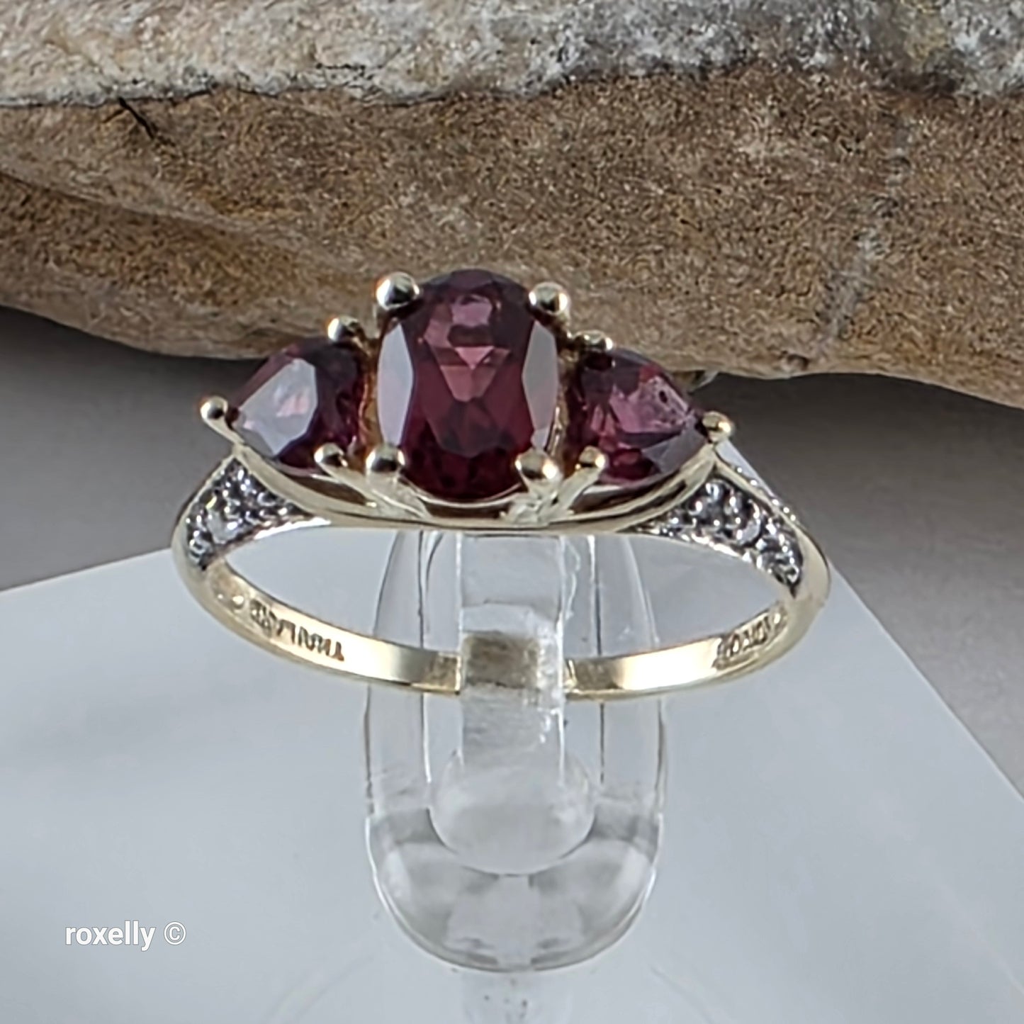 10K Yellow Gold Pink Tourmaline and Genuine Diamonds Ring Size 6.75, Solid Gold!
